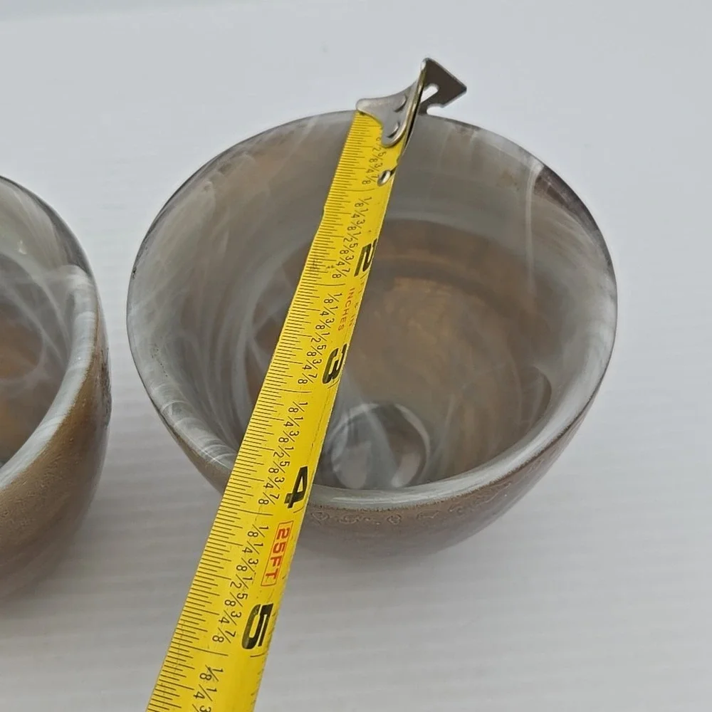 Ecoglass Recycled Glass Votive Holder Tan & White Swirls Spain Set Of 2